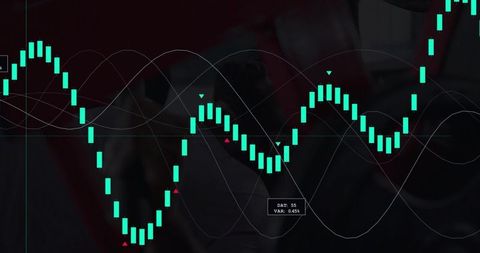 Teal analytics dashboard displaying candlestick waveform overlaying cockpit operator