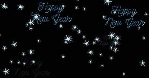 Happy New Year Text with Snowflakes on Black Background
