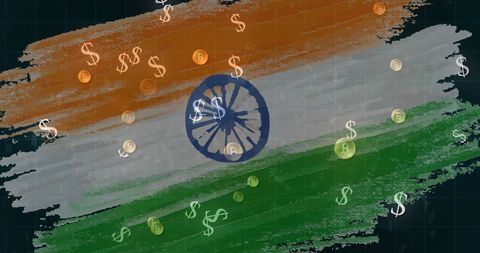 Cryptocurrency Symbols Overlaid on Indian Flag for Economic Concepts