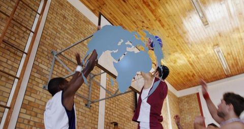 Dynamic Basketball Team Spirit in Stylish Indoor Arena