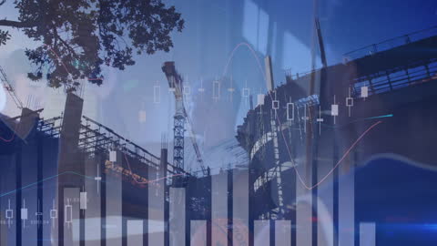Financial Data Overlaid on Construction and Office Scene