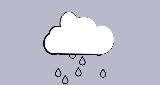 Illustrative image of rain falling from white cloud against lavender background, copy space. Vector, sky, nature, abstract, season and weather concept.