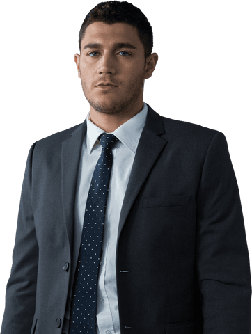 Caucasian Businessman in Suit Standing with Confident Expression