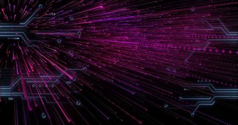 Futuristic Neon Cyber Circuit with Streaming Light Beams