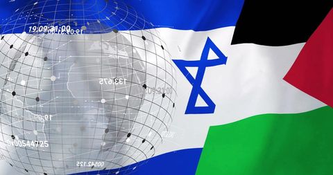 Globe Overlay on Israel Palestine Flag for Geo-political Themes