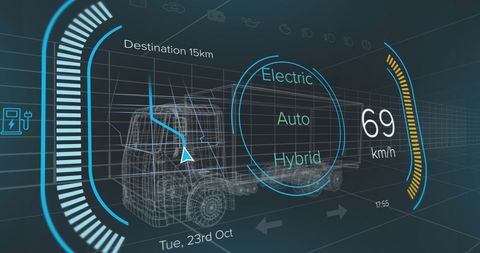 Futuristic digital interface of 3d car model technology