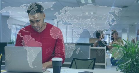 Professional Working in Modern Office with Global Connections