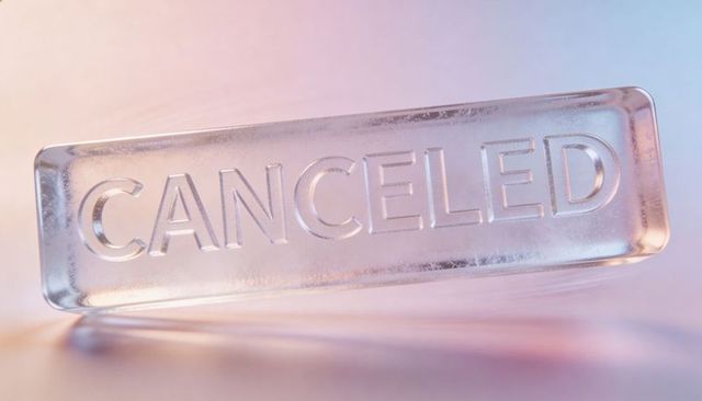 Displaying translucent glass stamp embossed canceled on pastel gradient 3d render