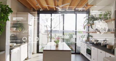 Innovative Financial Data Display in Modern Kitchen Space