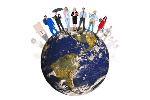 transparent globe with diverse people around symbolizing global unity - Download Free Stock Videos Pikwizard.com