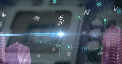 Futuristic Digital Communication Networking Concept with Alphabet Connections