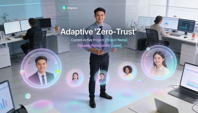 Asian it manager presenting adaptive zero-trust holographic team collaboration in office