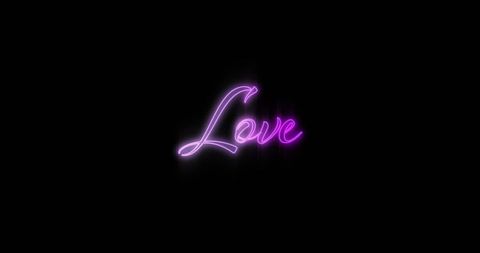 Glowing Purple Neon Love Text on Black Background - Download Free Stock Images Pikwizard.com