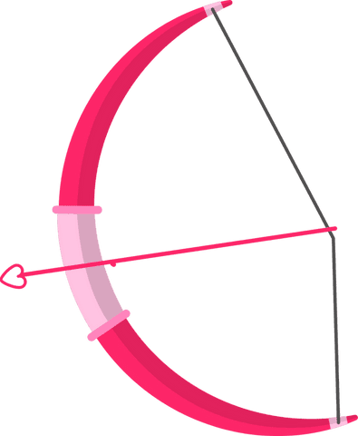 Pink and red heart bow and arrow on transparent background