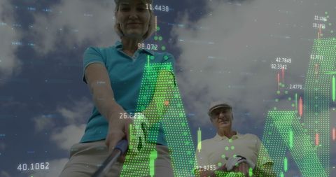 Female Golfer with Financial Growth Chart Overlay - Download Free Stock Images Pikwizard.com
