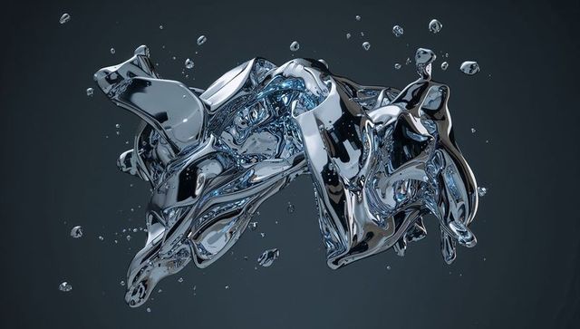 Futuristic chromatic liquid sculpture in digital setting