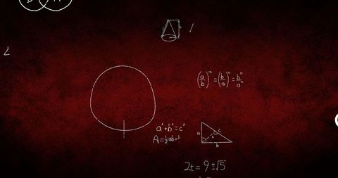 Chalkboard of math illustrations with mathematical symbols and formulas