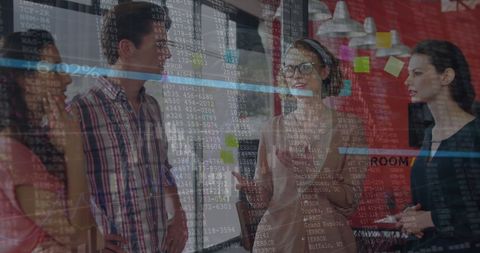 Digital analytics concept with diverse business team in office