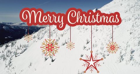 Merry Christmas Text on Snowy Mountain Scenery