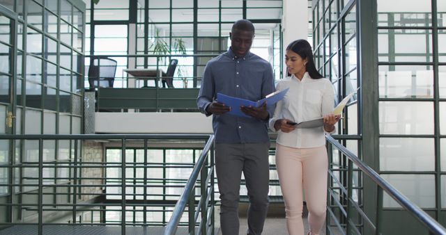 Diverse Business Colleagues Collaborating in Modern Office Staircase - Download Free Stock Images Pikwizard.com