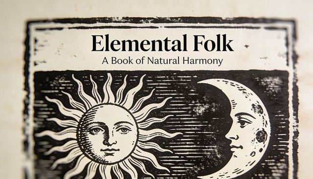 Elemental folk vintage sun and moon book cover detail on distressed parchment mystical aesthetic