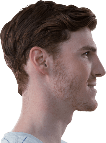 Profile View of Smiling Caucasian Man on Transparent Background