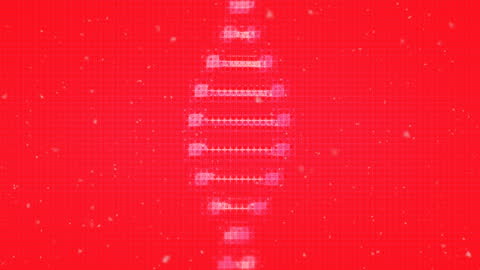 Futuristic Digital DNA Strand Animation on Red Background