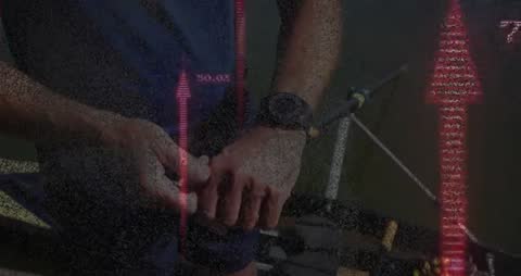 Sailor Adjusting Rope with Red AR Technology Overlay