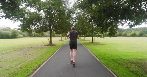 Man Jogging on Leafy Park Pathway for Outdoor Fitness and Wellness - Download Free Stock Images Pikwizard.com