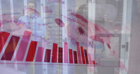 Engineer Analyzing COVID-19 Data with Digital Graphs in Server Room