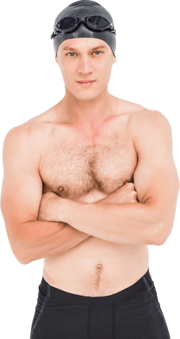 Transparent image of confident swimmer with arms crossed