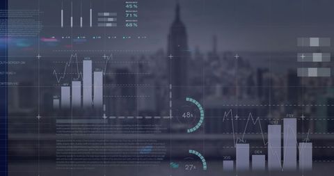 Futuristic Statistical Interface Over Cityscape - Download Free Stock Images Pikwizard.com