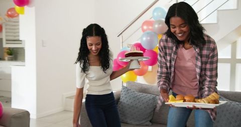 Joyful Celebration with Colorful Balloons in Stylish Living Room