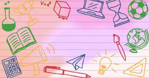 Inspiring pastel school doodles on lined notebook for education, creativity, planning