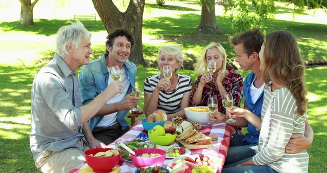 Family Enjoying Picnic with Wine in Sunny Park - Download Free Stock Images Pikwizard.com