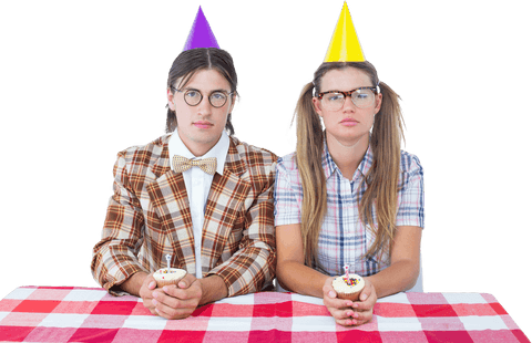 transparent celebration of geeky hipsters with party hats and cupcakes - Download Free Stock Videos Pikwizard.com