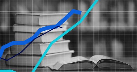 Financial Growth Symbolized by Blue Graphs Over Books - Download Free Stock Images Pikwizard.com