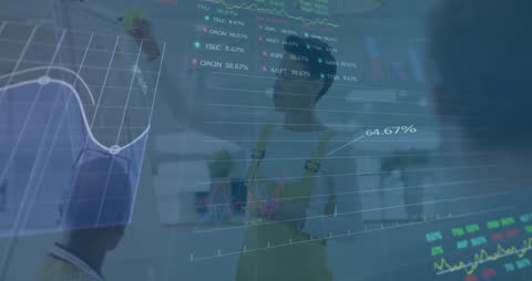 Business Team Analyzing Financial Growth and Real-time Statistics