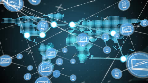 Global Network Connection Digital Map with Icons