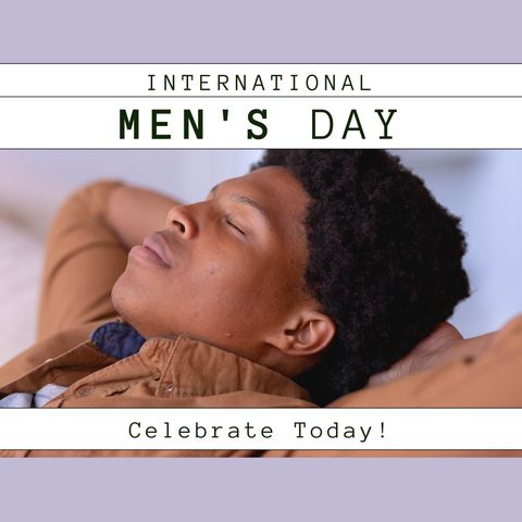 Relaxed african american man napping for international men's day celebration