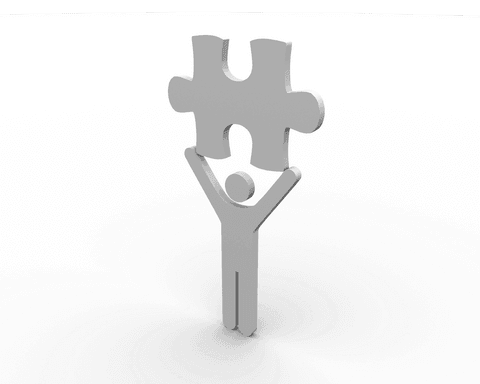 Person holding puzzle piece on transparent background