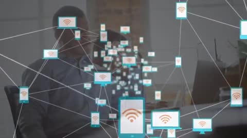 Network Connection Icons Surrounding Office Colleagues