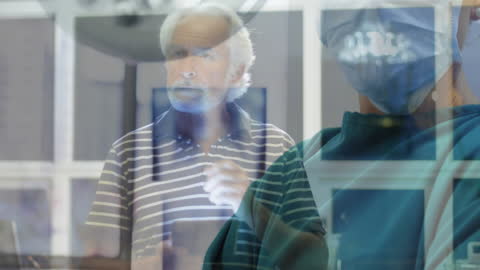 Double Exposure of Surgeons and Worried Senior Man