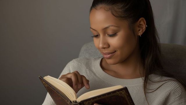 Woman Relaxing with Book in Cozy Reading Nook