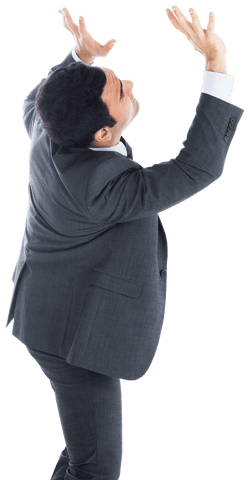Transparent background businessman raising arms distraught expression