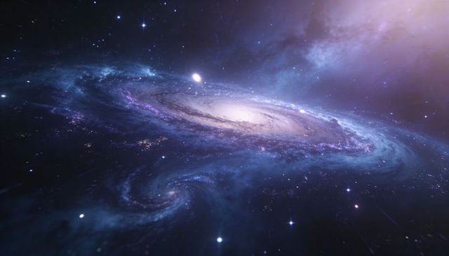Spiral galaxy glowing with luminous core and swirling star clouds in deep cosmic expanse