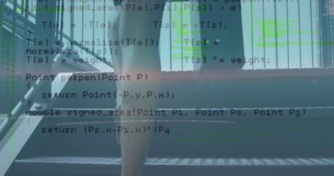 Data Processing Overlays on Woman Walking Downstairs
