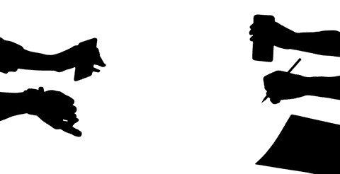 Silhouette of hands using smartphones on transparent background