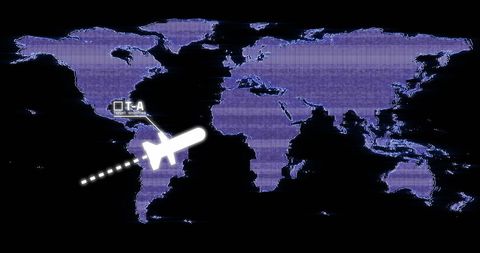 futuristic flight route over digital world map in neon purple - Download Free Stock Images Pikwizard.com