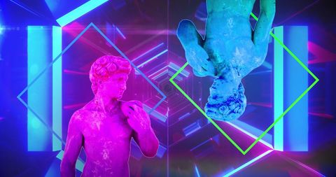 Neon interference with classical sculptures